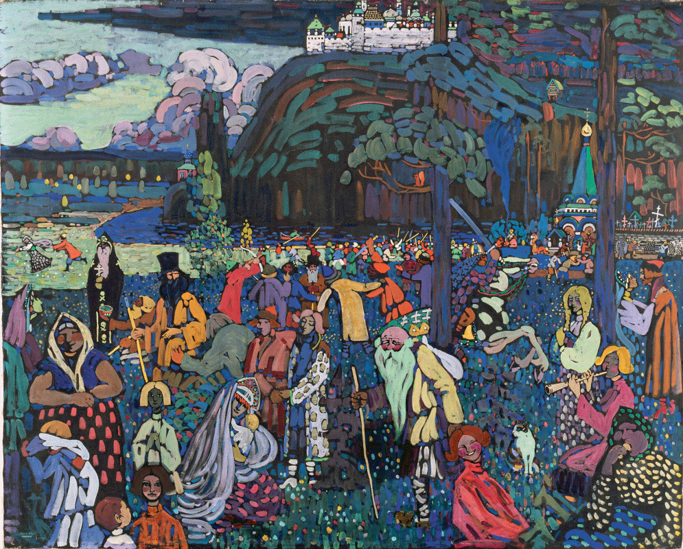 Vassily Kandinsky, Das Bunte Leben,Dit schilderij markeert een belangrijke fase in Kandinsky's vroege werk, vlak voor zijn overgang naar abstractie, als grote fan was van vrij gebruik van pointillisme en expressionisme. , 1907
